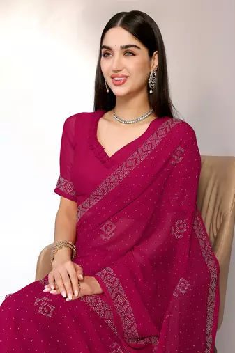 Pink Embroidered Georgette Designer Saree With Blouse