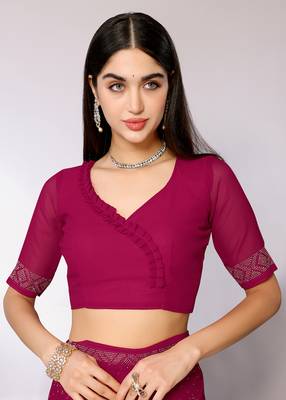 Pink Embroidered Georgette Designer Saree With Blouse 4