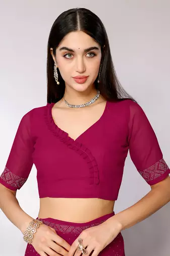Pink Embroidered Georgette Designer Saree With Blouse