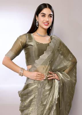 Green Embroidered Chiffon Designer Saree With Blouse 3