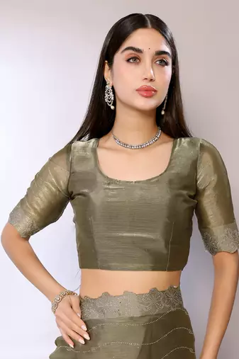 Green Embroidered Chiffon Designer Saree With Blouse