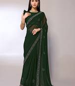 Green Embroidered Georgette Designer Saree With Blouse