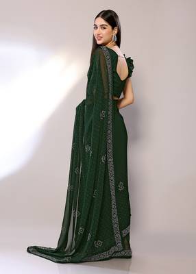 Green Embroidered Georgette Designer Saree With Blouse 3