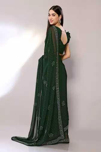 Green Embroidered Georgette Designer Saree With Blouse