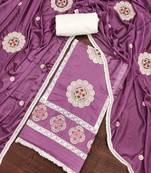 Purple color embroidered roman silk unstitched dress material