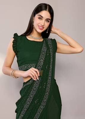 Green Embroidered Georgette Designer Saree With Blouse 4