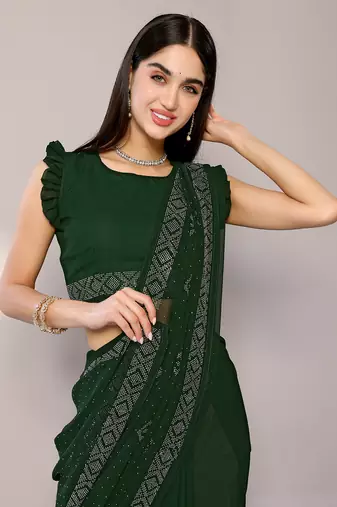 Green Embroidered Georgette Designer Saree With Blouse