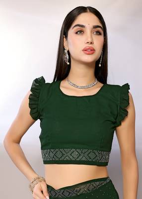 Green Embroidered Georgette Designer Saree With Blouse 5