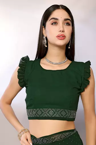 Green Embroidered Georgette Designer Saree With Blouse