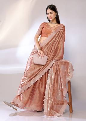 Orange Embroidered Chiffon Designer Saree With Blouse 1