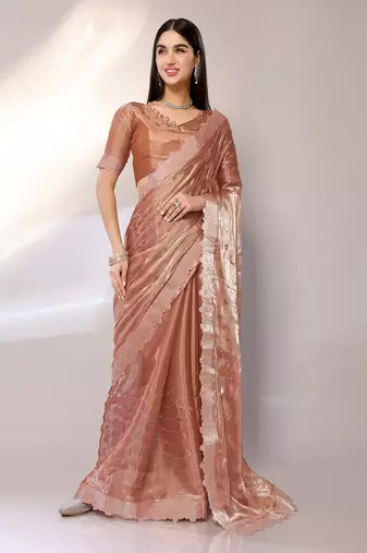 Orange Embroidered Chiffon Designer Saree With Blouse