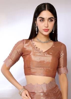Orange Embroidered Chiffon Designer Saree With Blouse 5