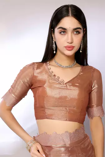 Orange Embroidered Chiffon Designer Saree With Blouse