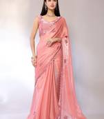 Peach Embroidered Chiffon Designer Saree With Blouse
