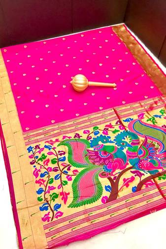 Koram Rani Pink Kanchivaram Silk Pethani And Zari Work Saree With Blouse For Women