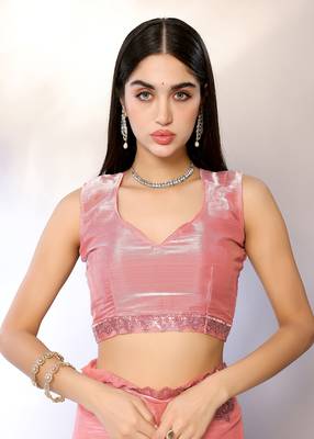 Peach Embroidered Chiffon Designer Saree With Blouse 5