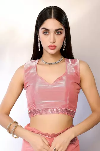 Peach Embroidered Chiffon Designer Saree With Blouse