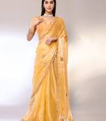 Yellow Embroidered Chiffon Designer Saree With Blouse