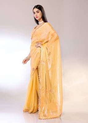 Yellow Embroidered Chiffon Designer Saree With Blouse 2