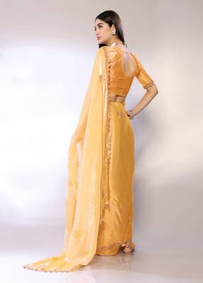 Yellow Embroidered Chiffon Designer Saree With Blouse 3