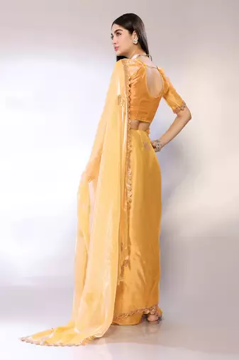Yellow Embroidered Chiffon Designer Saree With Blouse