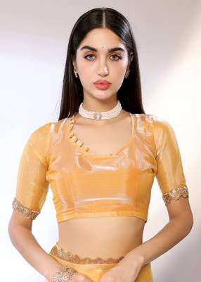 Yellow Embroidered Chiffon Designer Saree With Blouse 5