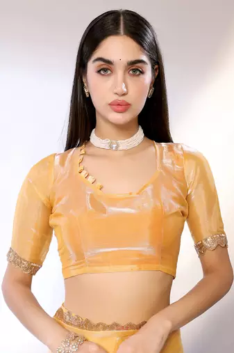 Yellow Embroidered Chiffon Designer Saree With Blouse