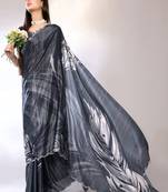 Grey Embroidered Chiffon Designer Saree With Blouse