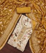 Beige color embroidered viscose simar unstitched dress material