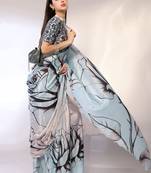 Blue Embroidered Chiffon Designer Saree With Blouse
