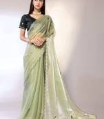 Green Embroidered Chiffon Designer Saree With Blouse