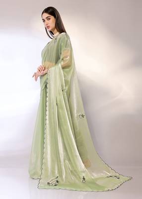 Green Embroidered Chiffon Designer Saree With Blouse 2