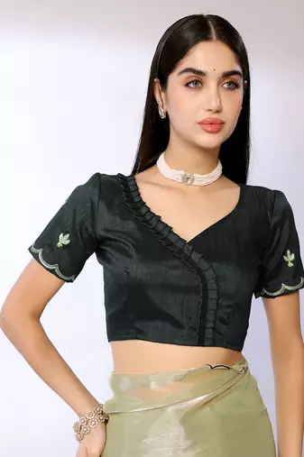 Green Embroidered Chiffon Designer Saree With Blouse