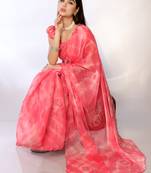Pink Embroidered Chiffon Designer Saree With Blouse