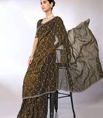 Olive Embroidered Tissue  Designer Saree With Blouse