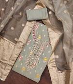 Grey color weaving organza jacquard unstitched dress material