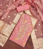 Pink color weaving organja jacquard unstitched dress material