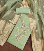 Green color weaving organza jacquard unstitched dress material