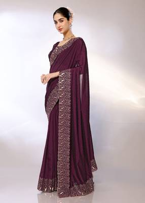 Purple Embroidered Poly Silk Designer Saree With Blouse 2