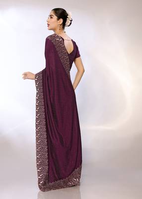 Purple Embroidered Poly Silk Designer Saree With Blouse 3