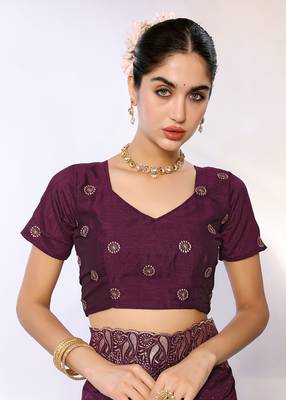 Purple Embroidered Poly Silk Designer Saree With Blouse 5
