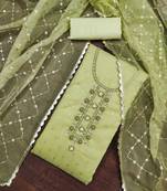 Pista green color weaving organza jacquard unstitched dress material