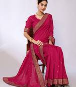 Pink Embroidered Poly Silk Designer Saree With Blouse