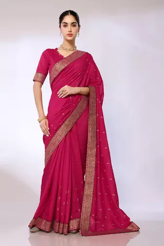 Pink Embroidered Poly Silk Designer Saree With Blouse