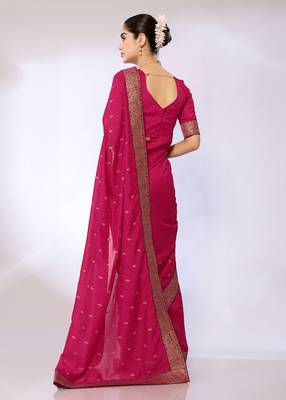 Pink Embroidered Poly Silk Designer Saree With Blouse 3