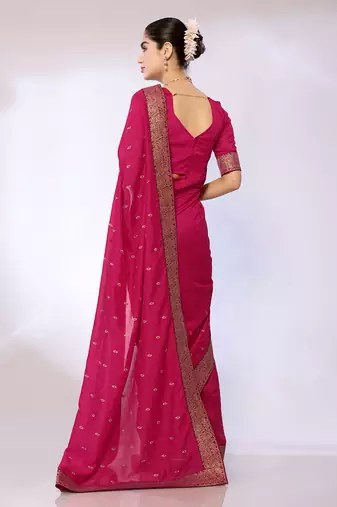 Pink Embroidered Poly Silk Designer Saree With Blouse