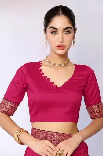 Pink Embroidered Poly Silk Designer Saree With Blouse