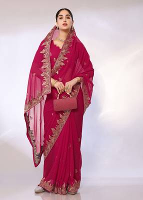 Pink Embroidered Georgette Designer Saree With Blouse 1