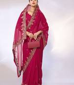 Pink Embroidered Georgette Designer Saree With Blouse