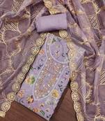 Lavender color embroidered viscos organza unstitched dress material